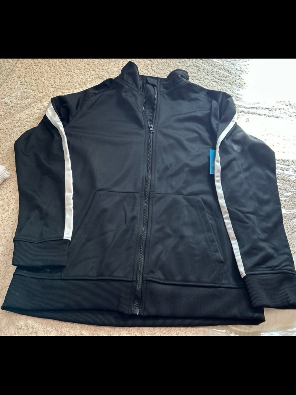 Pro Player Black Kids Zip-Up Jacket with White Stripe